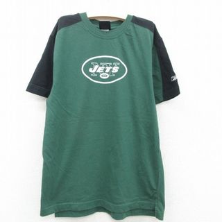 リーボック(Reebok)の古着 リーボック REEBOK 半袖 ビンテージ Tシャツ キッズ ボーイズ 子供服 00年代 00s NFL ニューヨークジェッツ ツートンカラー クルーネック 緑他 グリーン アメフト スーパーボウル 23jul03(シャツ/カットソー)