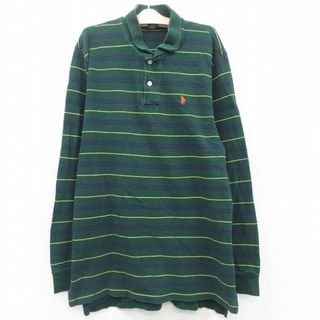 ラルフローレン(Ralph Lauren)の古着 ラルフローレン Ralph Lauren 長袖 ブランド ポロ シャツ キッズ ボーイズ 子供服 90年代 90s ワンポイントロゴ 鹿の子 コットン 緑他 グリーン ボーダー 23jul03(シャツ/カットソー)