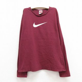 ナイキ(NIKE)の古着 ナイキ NIKE 長袖 ビンテージ Tシャツ キッズ ボーイズ 子供服 00年代 00s ビッグロゴ センタースウォッシュ クルーネック エンジ 23jul04(シャツ/カットソー)