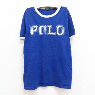 ラルフローレン(Ralph Lauren)の古着 ラルフローレン Ralph Lauren 半袖 ブランド Tシャツ キッズ ボーイズ 子供服 90年代 90s ビッグロゴ 67 コットン クルーネック 青 ブルー リンガー 23jul04(シャツ/カットソー)