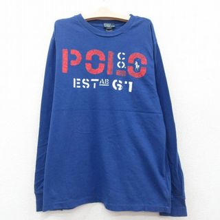 ラルフローレン(Ralph Lauren)の古着 ラルフローレン Ralph Lauren 長袖 ブランド Tシャツ キッズ ボーイズ 子供服 90年代 90s ビッグロゴ コットン クルーネック 青 ブルー 23jul04(シャツ/カットソー)