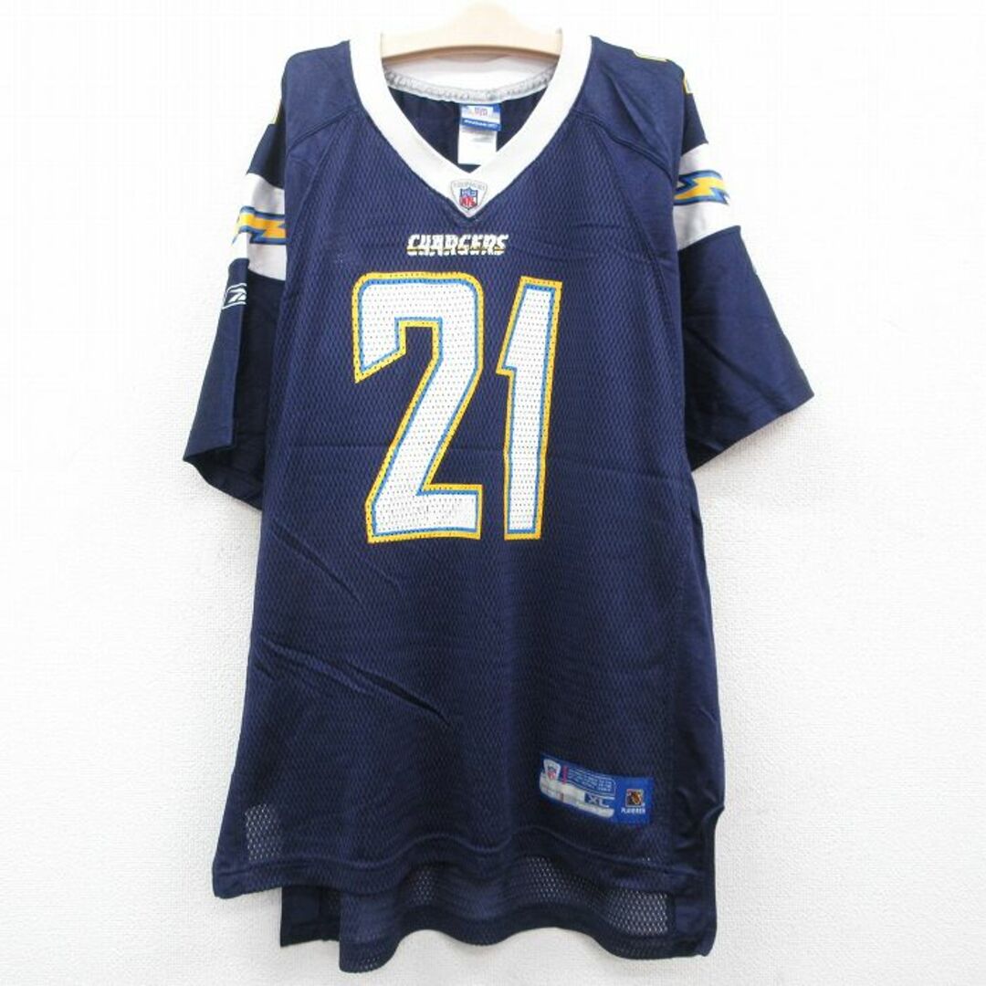 Reebok(リーボック)の古着 リーボック REEBOK 半袖 ビンテージ フットボール Tシャツ キッズ ボーイズ 子供服 00年代 00s NFL サンディエゴチャージャーズ ラグラン Vネック メッシュ地 紺他 ネイビー ユニフォーム ゲームシャツ アメフト スーパーボウル 23jul04 キッズ/ベビー/マタニティのベビー服(~85cm)(シャツ/カットソー)の商品写真