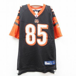 リーボック(Reebok)の古着 リーボック REEBOK 半袖 ビンテージ フットボール Tシャツ キッズ ボーイズ 子供服 00年代 00s NFL シンシナティベンガルズ チャドジョンソン ラグラン Vネック メッシュ地 黒他 ブラック ユニフォーム ゲームシャツ アメフト スーパーボウル 23jul04(シャツ/カットソー)