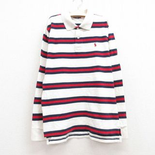 ラルフローレン(Ralph Lauren)の古着 ラルフローレン Ralph Lauren 長袖 ブランド ポロ シャツ キッズ ボーイズ 子供服 90年代 90s ワンポイントロゴ 鹿の子 コットン 白他 ホワイト ボーダー 23jul07(シャツ/カットソー)