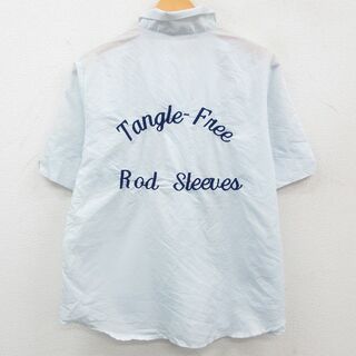 古着 半袖 ワーク シャツ レディース 90年代 90s Tangle 刺繍 大きいサイズ USA製 薄紺 ネイビー 【spe】 23jul03 中古 ブラウス トップス(ポロシャツ)