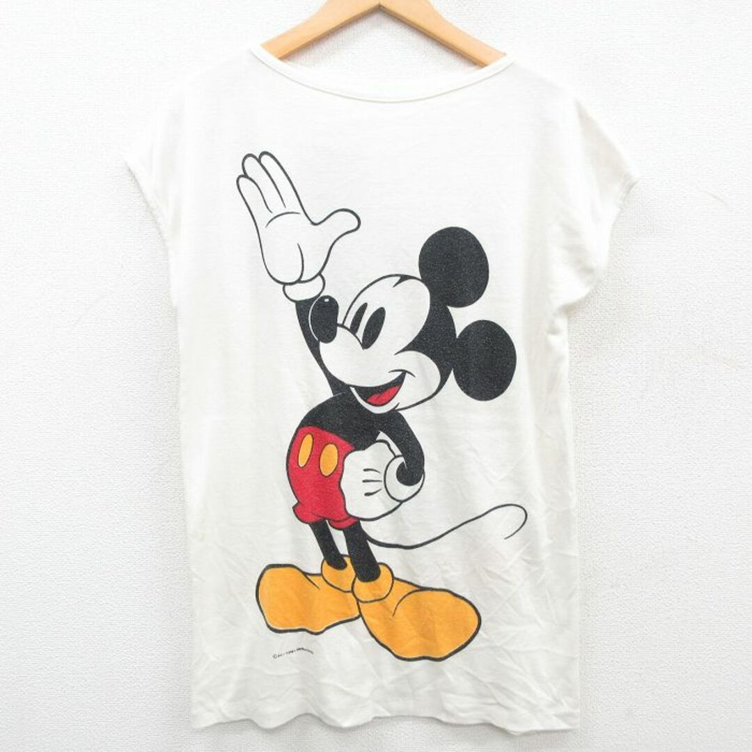 Disney(ディズニー)の古着 ビンテージ ノースリーブ Tシャツ レディース 90年代 90s ディズニー DISNEY ミッキー MICKEY MOUSE 両面プリント クルーネック 白 ホワイト 【spe】 23jul06 中古 レディースのトップス(タンクトップ)の商品写真