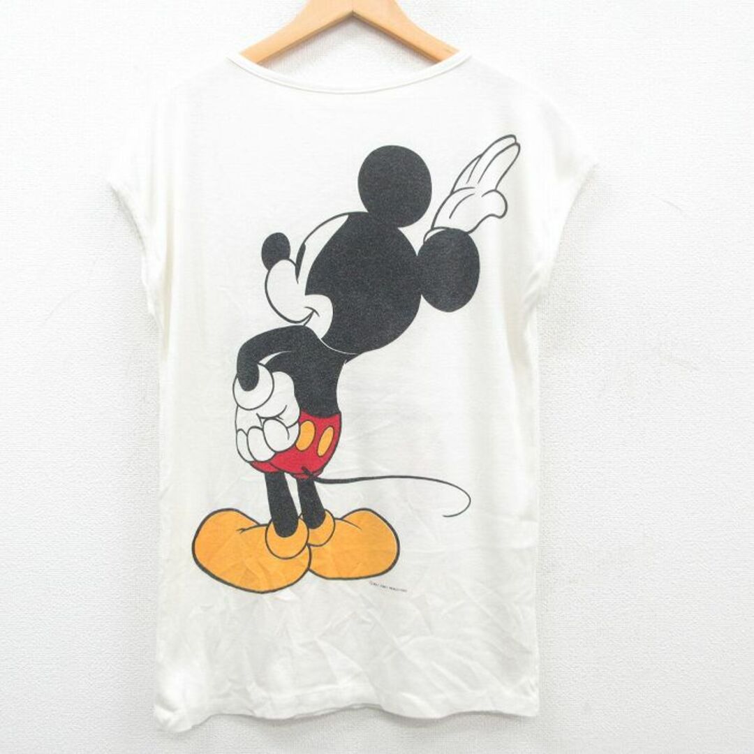 Disney(ディズニー)の古着 ビンテージ ノースリーブ Tシャツ レディース 90年代 90s ディズニー DISNEY ミッキー MICKEY MOUSE 両面プリント クルーネック 白 ホワイト 【spe】 23jul06 中古 レディースのトップス(タンクトップ)の商品写真