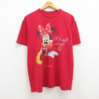 ディズニー(Disney)の古着 半袖 Tシャツ レディース ディズニー DISNEY ミニー ラメ コットン クルーネック 赤 レッド 23jul04 中古(ミニワンピース)