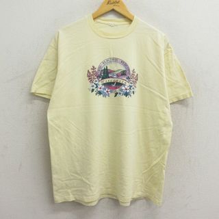 古着 半袖 Tシャツ レディース ウィスコンシン 花 クルーネック 薄黄 イエロー 23jul08 中古(ミニワンピース)