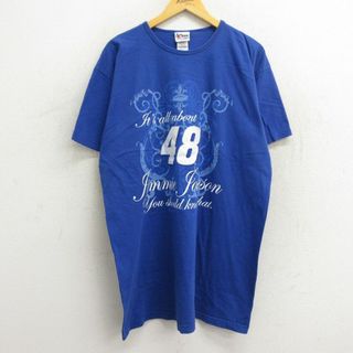 古着 半袖 ビンテージ Tシャツ ワンピース レディース 00年代 00s NASCAR ジミージョンソン 48 ロング丈 コットン クルーネック 青 ブルー 23jul08 中古(ミニワンピース)