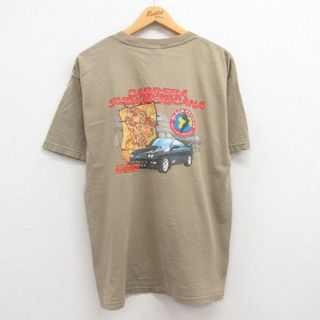 L★古着 半袖 ビンテージ Tシャツ メンズ 00年代 00s CARRERA コットン クルーネック ベージュ カーキ 23jul04 中古(Tシャツ/カットソー(半袖/袖なし))