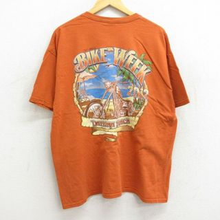 XL★古着 半袖 Tシャツ メンズ バイク デイトナビーチ コットン クルーネック オレンジ 23jul07 中古(Tシャツ/カットソー(半袖/袖なし))