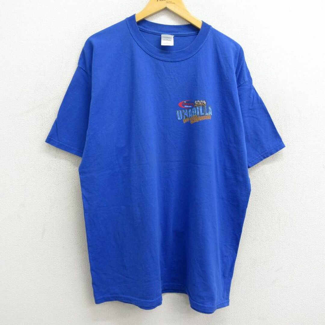 XL★古着 半袖 ビンテージ Tシャツ メンズ 00年代 00s 車 レーシング UNADILLA コットン クルーネック 青 ブルー 23jul07 中古 メンズのトップス(Tシャツ/カットソー(半袖/袖なし))の商品写真