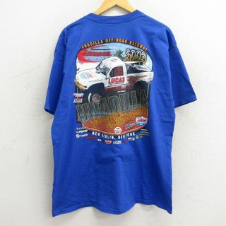 XL★古着 半袖 ビンテージ Tシャツ メンズ 00年代 00s 車 レーシング UNADILLA コットン クルーネック 青 ブルー 23jul07 中古(Tシャツ/カットソー(半袖/袖なし))