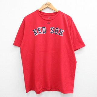 マジェスティック(Majestic)のXL★古着 マジェスティック 半袖 Tシャツ メンズ MLB ボストンレッドソックス カッタークロフォード 13 大きいサイズ コットン クルーネック 赤 レッド メジャーリーグ ベースボール 野球 23jul04 中古(Tシャツ/カットソー(半袖/袖なし))