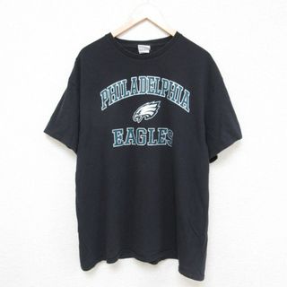 フィラ(FILA)のXL★古着 マジェスティック 半袖 Tシャツ メンズ NFL フィラデルフィアイーグルス コットン クルーネック 黒 ブラック アメフト スーパーボウル 23jul04 中古(Tシャツ/カットソー(半袖/袖なし))