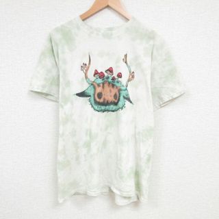 XL★古着 半袖 Tシャツ メンズ キノコ コットン クルーネック 薄緑他 グリーン タイダイ 23jul03 中古(Tシャツ/カットソー(半袖/袖なし))