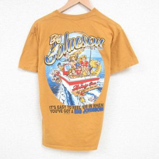 L★古着 半袖 Tシャツ メンズ ビッグジョンソン 釣り コットン クルーネック 濃ベージュ カーキ 23jul04 中古(Tシャツ/カットソー(半袖/袖なし))