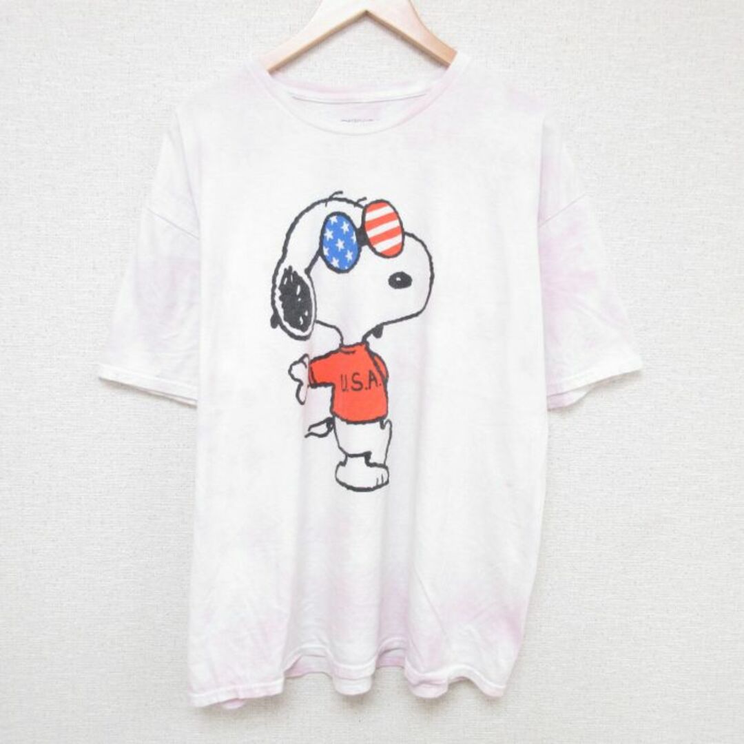 SNOOPY(スヌーピー)のXL★古着 半袖 Tシャツ メンズ ピーナッツ スヌーピー SNOOPY 大きいサイズ コットン クルーネック 薄ピンク他 タイダイ 23jul08 中古 メンズのトップス(Tシャツ/カットソー(半袖/袖なし))の商品写真