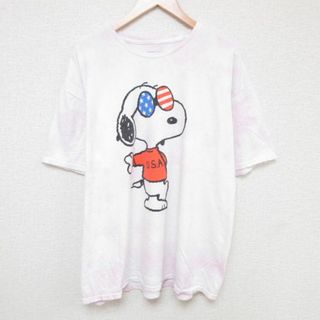 スヌーピー(SNOOPY)のXL★古着 半袖 Tシャツ メンズ ピーナッツ スヌーピー SNOOPY 大きいサイズ コットン クルーネック 薄ピンク他 タイダイ 23jul08 中古(Tシャツ/カットソー(半袖/袖なし))