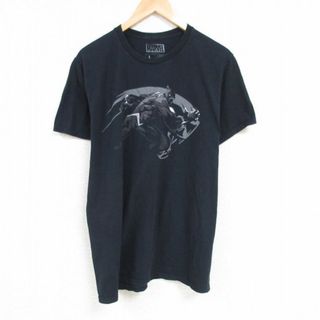 マーベル(MARVEL)のL★古着 半袖 Tシャツ メンズ マーベル ブラックパンサー ティチャラ コットン クルーネック 黒 ブラック 23jul08 中古(Tシャツ/カットソー(半袖/袖なし))