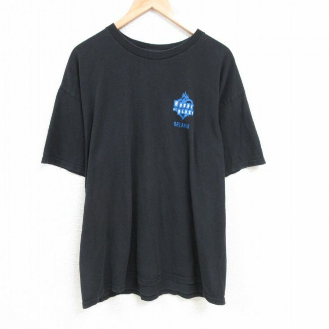 XL★古着 半袖 Tシャツ メンズ ハウスオブブルース ギター 大きいサイズ コットン クルーネック 黒 ブラック 23jul08 中古 メンズのトップス(Tシャツ/カットソー(半袖/袖なし))の商品写真