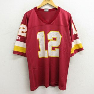 スターター(STARTER)のXL★古着 スターター STARTER 半袖 ビンテージ フットボール Tシャツ メンズ 90年代 90s NFL ワシントンレッドスキンズ ガスファーロット 12 メッシュ地 Vネック エンジ系 ユニフォーム ゲームシャツ アメフト スーパーボウル 23jul07 中古(Tシャツ/カットソー(半袖/袖なし))