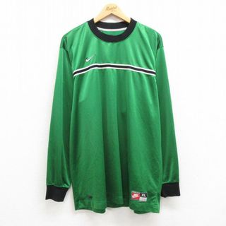 ナイキ(NIKE)のXL★古着 ナイキ NIKE 長袖 Tシャツ メンズ ワンポイントロゴ ドライフィット 大きいサイズ ロング丈 クルーネック 緑他 グリーン 23jul07 中古(Tシャツ/カットソー(半袖/袖なし))