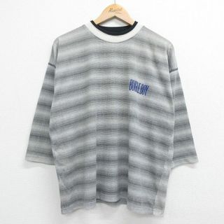 XL★古着 ビューグルボーイ 7分袖 ビンテージ Tシャツ メンズ 90年代 90s 刺繍 大きいサイズ クルーネック グレー他 【spe】 23jul07 中古 7分丈 七分丈 七分袖(Tシャツ/カットソー(半袖/袖なし))