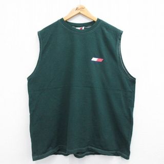 XL★古着 ビンテージ ノースリーブ Tシャツ メンズ 00年代 00s コットン クルーネック 大きいサイズ USA製 濃緑 グリーン 23jul04 中古(タンクトップ)