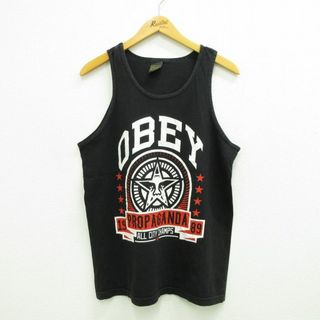 オベイ(OBEY)のM★古着 オベイ OBEY タンクトップ メンズ PROPAGANDA コットン クルーネック 黒 ブラック 23jul07 中古(タンクトップ)