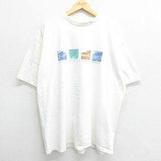 ノーティカ(NAUTICA)のXL★古着 ノーティカ NAUTICA 半袖 ブランド ビンテージ Tシャツ メンズ 90年代 90s カリフォルニア ヤシの木 大きいサイズ コットン クルーネック USA製 白 ホワイト 23jul03 中古(Tシャツ/カットソー(半袖/袖なし))