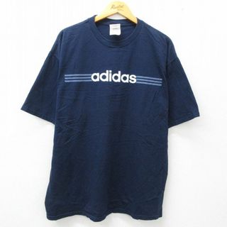 アディダス(adidas)のXL★古着 アディダス adidas 半袖 ビンテージ Tシャツ メンズ 00年代 00s ビッグロゴ 大きいサイズ コットン クルーネック 紺 ネイビー 23jul03 中古(Tシャツ/カットソー(半袖/袖なし))