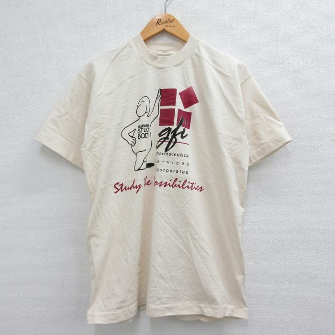 L★古着 半袖 ビンテージ Tシャツ メンズ 00年代 00s 医薬品 研究機関 コットン クルーネック 生成り 23jul04 中古 メンズのトップス(Tシャツ/カットソー(半袖/袖なし))の商品写真