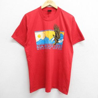 L★古着 半袖 ビンテージ Tシャツ メンズ 90年代 90s ヒューストン BSA ワシ クルーネック USA製 赤 レッド 23jul04 中古(Tシャツ/カットソー(半袖/袖なし))