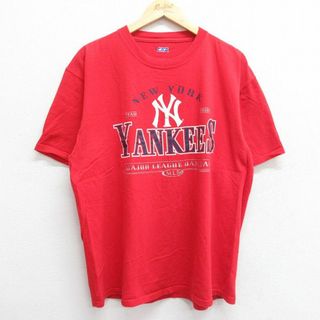 XL★古着 半袖 ビンテージ Tシャツ メンズ 00年代 00s MLB ニューヨークヤンキース 大きいサイズ コットン クルーネック 赤 レッド メジャーリーグ ベースボール 野球 23jul04 中古(Tシャツ/カットソー(半袖/袖なし))