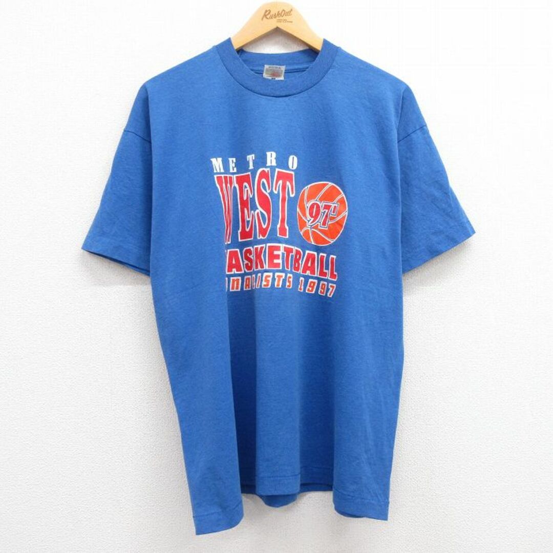 XL★古着 半袖 ビンテージ Tシャツ メンズ 90年代 90s バスケットボール クルーネック 青 ブルー 23jul04 中古 メンズのトップス(Tシャツ/カットソー(半袖/袖なし))の商品写真