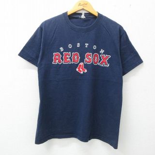 L★古着 半袖 ビンテージ Tシャツ メンズ 00年代 00s MLB ボストンレッドソックス クルーネック 紺 ネイビー メジャーリーグ ベースボール 野球 23jul08 中古(Tシャツ/カットソー(半袖/袖なし))