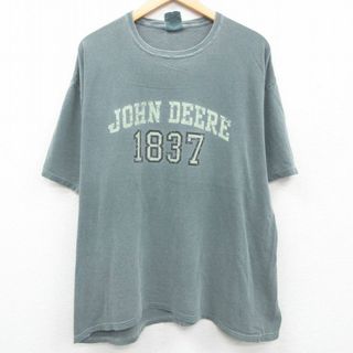 XL★古着 半袖 ビンテージ Tシャツ メンズ 00年代 00s JOHN DEERE 大きいサイズ コットン クルーネック 薄緑系 グリーン 23jul06 中古(Tシャツ/カットソー(半袖/袖なし))