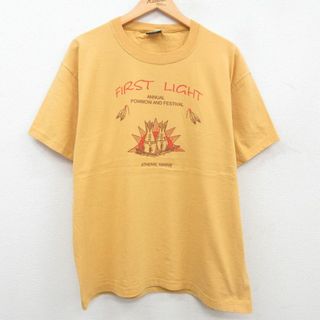 XL★古着 半袖 ビンテージ Tシャツ メンズ 90年代 90s FIRST LIGHT フェスティバル コットン クルーネック USA製 黄 イエロー 23jul06 中古(Tシャツ/カットソー(半袖/袖なし))