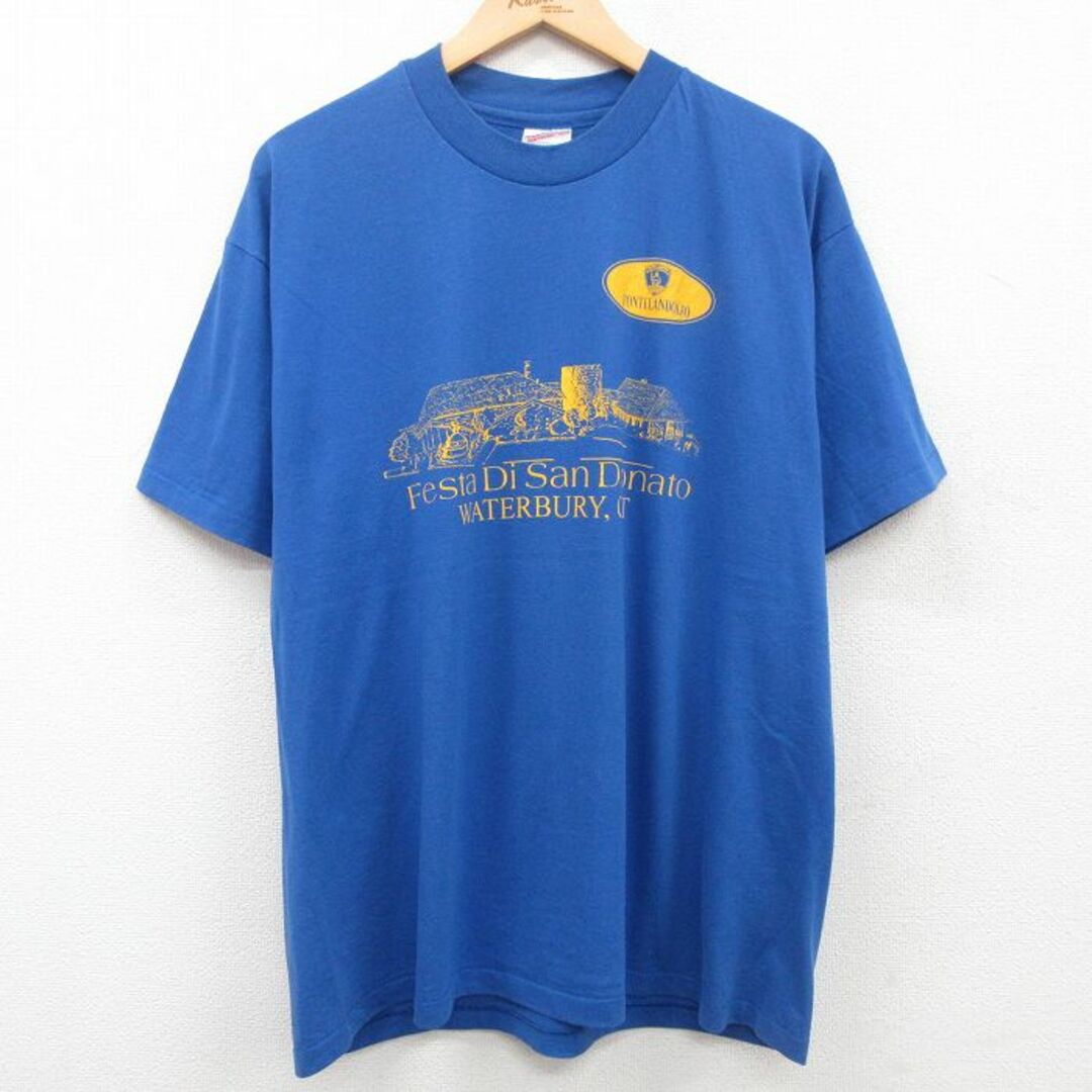 Hanes(ヘインズ)のXL★古着 ヘインズ Hanes 半袖 ビンテージ Tシャツ メンズ 90年代 90s Festa Di San Donato 大きいサイズ クルーネック 青 ブルー 23jul06 中古 メンズのトップス(Tシャツ/カットソー(半袖/袖なし))の商品写真