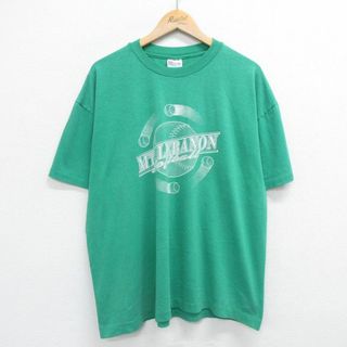 ヘインズ(Hanes)のXL★古着 ヘインズ Hanes 半袖 ビンテージ Tシャツ メンズ 90年代 90s ソフトボール マウントレバノン 大きいサイズ クルーネック USA製 緑 グリーン 23jul06 中古(Tシャツ/カットソー(半袖/袖なし))