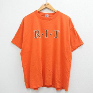 XL★古着 半袖 ビンテージ Tシャツ メンズ 00年代 00s RIT コットン クルーネック USA製 濃オレンジ 23jul06 中古(Tシャツ/カットソー(半袖/袖なし))