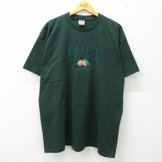 XL★古着 半袖 ビンテージ Tシャツ メンズ 00年代 00s アトランタ ジョージア 刺繍 大きいサイズ コットン クルーネック 濃緑 グリーン 23jul08 中古(Tシャツ/カットソー(半袖/袖なし))