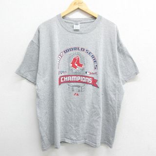 XL★古着 半袖 ビンテージ Tシャツ メンズ 00年代 00s MLB ボストンレッドソックス ワールドシリーズ 大きいサイズ クルーネック グレー 霜降り メジャーリーグ ベースボール 野球 23jul08 中古(Tシャツ/カットソー(半袖/袖なし))