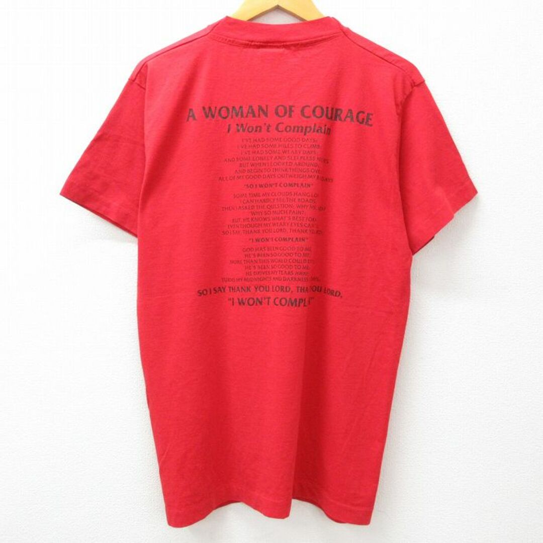 L★古着 半袖 ビンテージ Tシャツ メンズ 90年代 90s WOMAN メッセージ クルーネック USA製 赤 レッド 23jul07 中古 メンズのトップス(Tシャツ/カットソー(半袖/袖なし))の商品写真