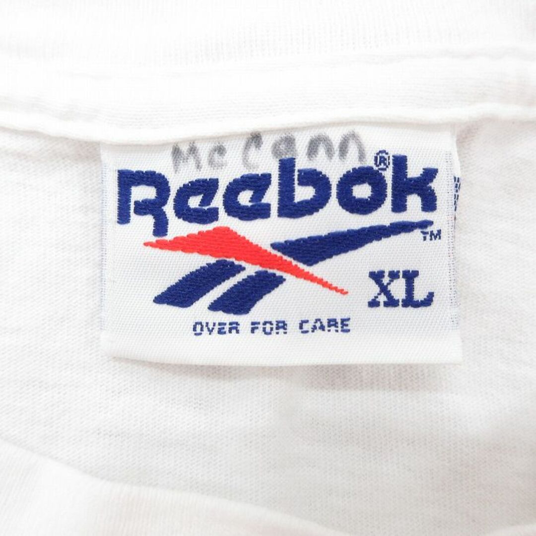 Reebok(リーボック)のXL★古着 リーボック REEBOK 半袖 ビンテージ Tシャツ メンズ 90年代 90s ジョージア ビッグロゴ 大きいサイズ コットン クルーネック 白 ホワイト 23jul07 中古 メンズのトップス(Tシャツ/カットソー(半袖/袖なし))の商品写真