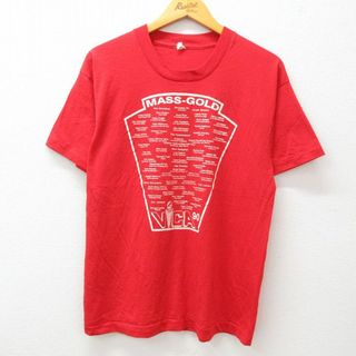 M★古着 半袖 ビンテージ Tシャツ メンズ 90年代 90s VICA ゴールド クルーネック USA製 赤 レッド 23jul07 中古(Tシャツ/カットソー(半袖/袖なし))