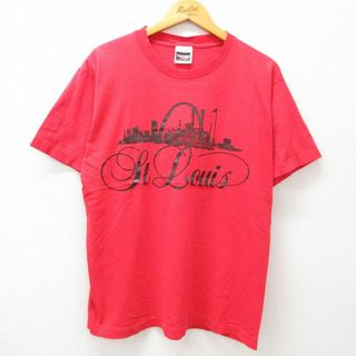 L★古着 半袖 ビンテージ Tシャツ メンズ 90年代 90s 建物 セントルイス コットン クルーネック 赤 レッド 23jul07 中古(Tシャツ/カットソー(半袖/袖なし))