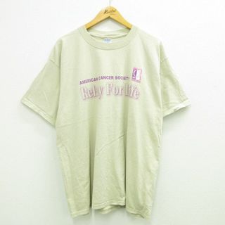 XL★古着 半袖 ビンテージ Tシャツ メンズ 00年代 00s アメリカがん協会 リレーフォーライフ 大きいサイズ コットン クルーネック ベージュ カーキ 23jul07 中古(Tシャツ/カットソー(半袖/袖なし))